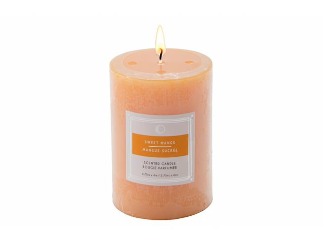 2.75" X 4" SCENTED PILLAR CANDLE (SWEET MANGO) (8/DISP)